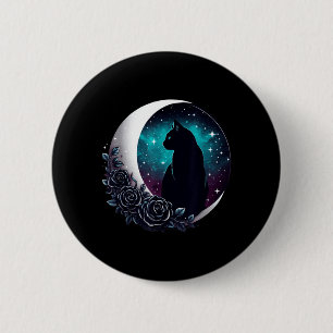 Mystical Black Cat With Moon And Roses Celestial 2 Inch Round Button