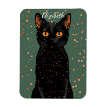 Mystical Black Cat with Orange Eyes and Glitter