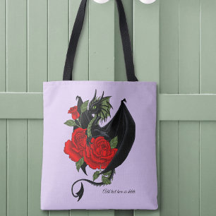Mystical Black dragon Red Roses Lavender Gothic Tote Bag