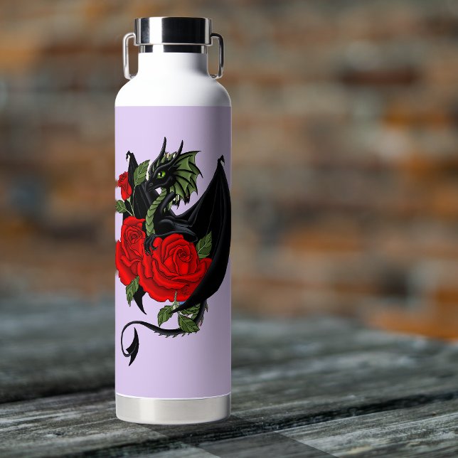 Mystical Black Dragon Red Roses Lavender Gothic  Water Bottle (Creator Uploaded)