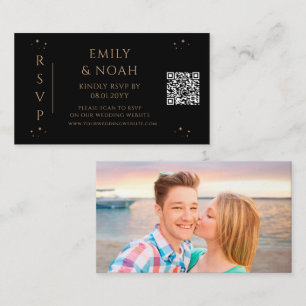 Mystical Black Gold Budget QR Code RSVP Photo Enclosure Card