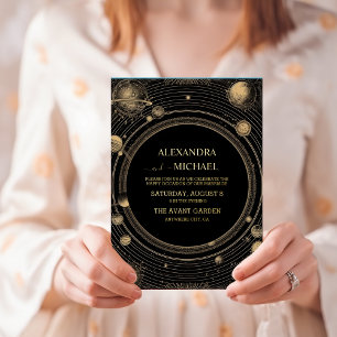 Mystical Black Gold Celestial Galaxy Wedding