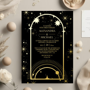 Mystical Black Gold Celestial Stars Wedding