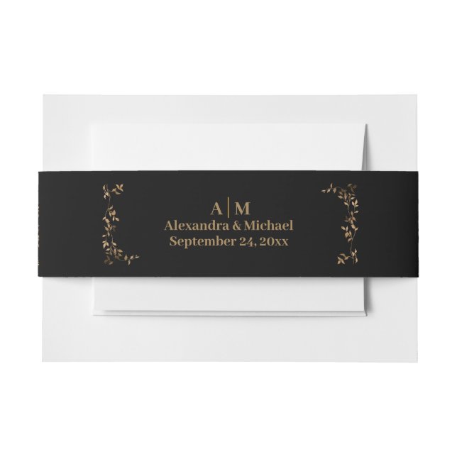 Mystical Black Gold Celestial Stars Wedding Invitation Belly Band (Front Example)
