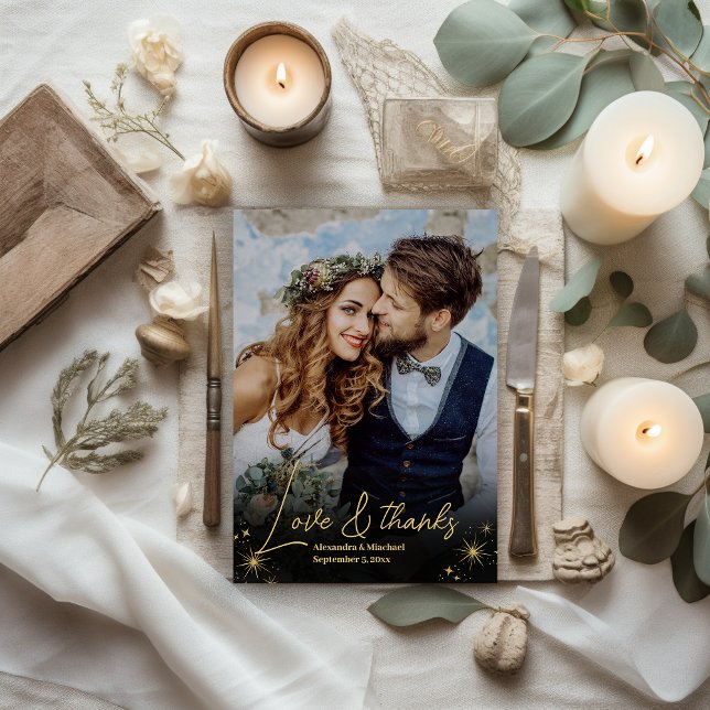 Mystical Black Gold Celestial Stars Wedding  Thank You Card (Creator Uploaded)