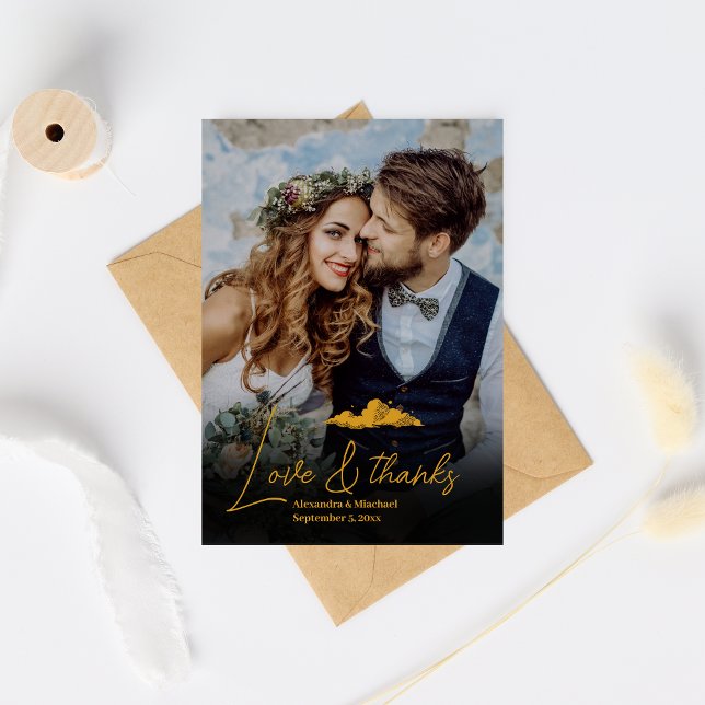 Mystical Black Gold Celestial Stars Wedding  Thank You Card (Creator Uploaded)