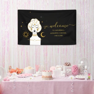 Mystical Black Gold Celestial Sun Wedding Banner