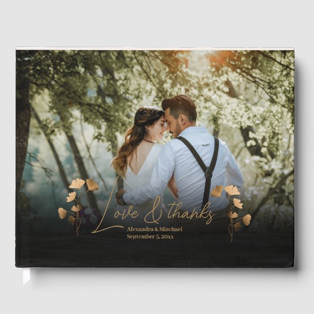 Mystical Black Gold Celestial Wedding  Guest Book (Front)