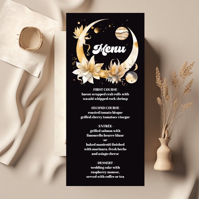 Mystical Black Gold Celestial Wedding Menu (Creator Uploaded)