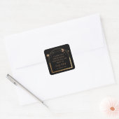 Mystical Black Gold Sun Moon Astronomy Wedding Square Sticker (Envelope)