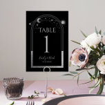 Mystical Black Gold Sun Moon Astronomy Wedding Tab Table Number<br><div class="desc">Mystical Black Gold Sun Moon Astronomy Wedding Table Numbers features gold sun, moon and stars with a golden frame on a black background. Inside is your custom wedding invitation information. Personalize by editing the text in the text boxes. NOTE: Please customize with table numbers one by one and add to...</div>
