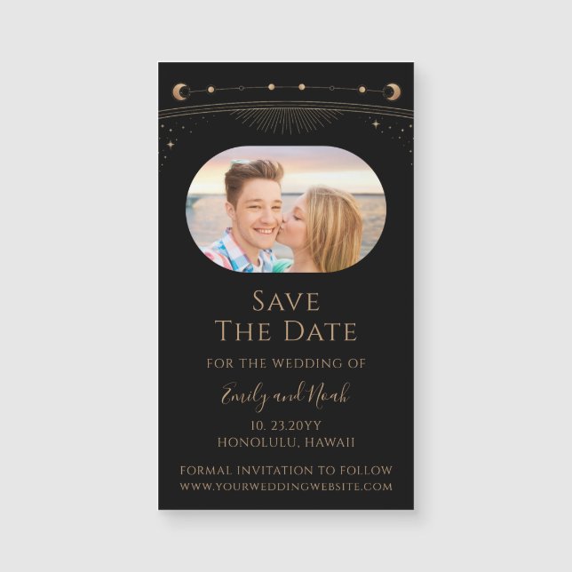 Mystical Black Gold Sun Moon Star Save The Date (Front)