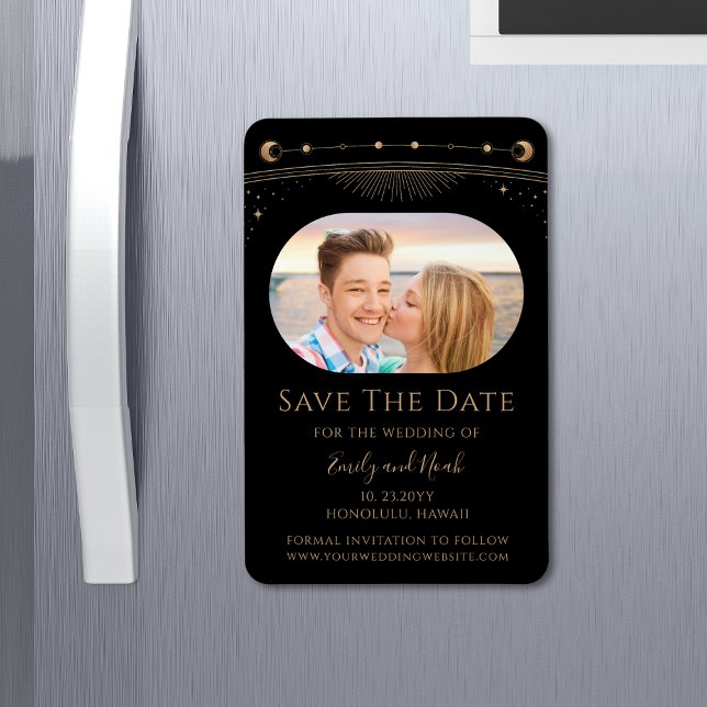 Mystical Black Gold Sun Moon Star Save The Date Magnet (Creator Uploaded)