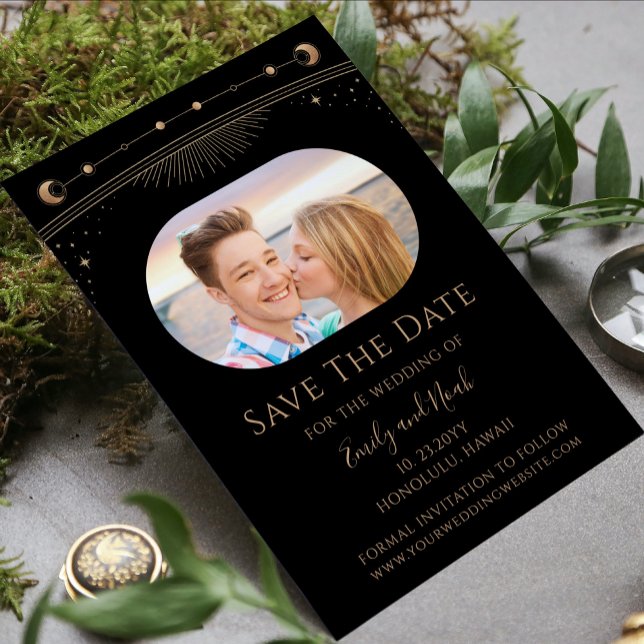 Mystical Black Gold Sun Moon Star Space Save The Date (Creator Uploaded)