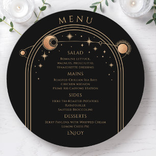 Mystical Black Gold Sun Moon Stars Space Wedding Menu