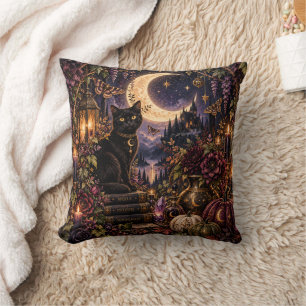 Mystical Black Moonlight Halloween Throw Pillow