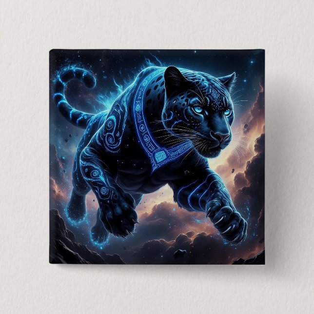 Mystical Black Panther with Glowing Patterns 2 Inch Square Button (Front)