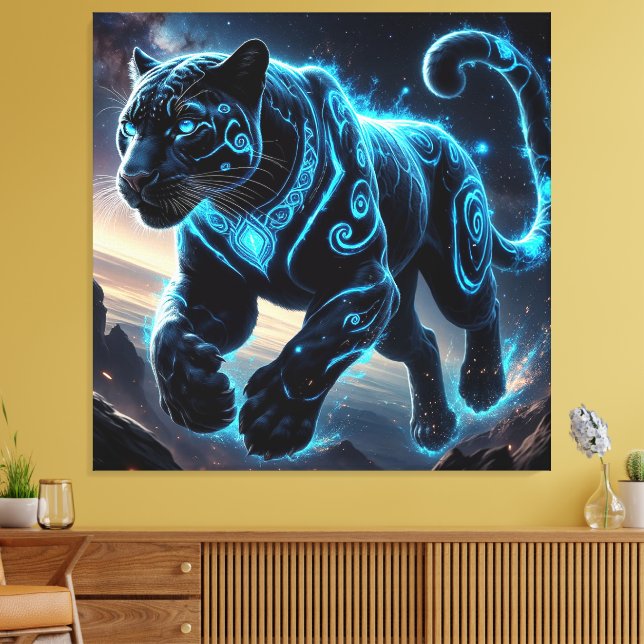Mystical Black Panther with Glowing Patterns Canvas Print (Insitu(LivingRoom))