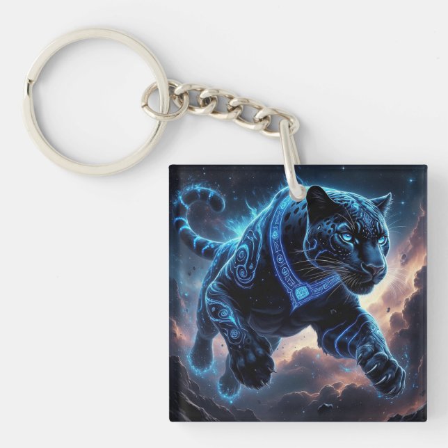 Mystical Black Panther with Glowing Patterns Keychain (Front)