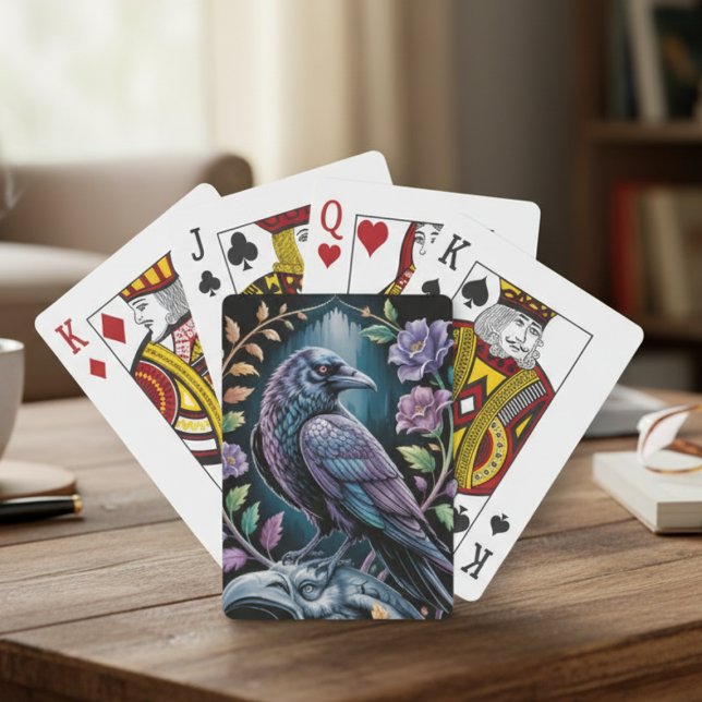 Mystical Black Raven Art Playing Cards (Floral black raven playing cards)