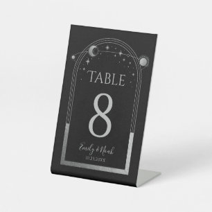 Mystical Black Silver Sun Moon Stars Wedding Pedestal Sign