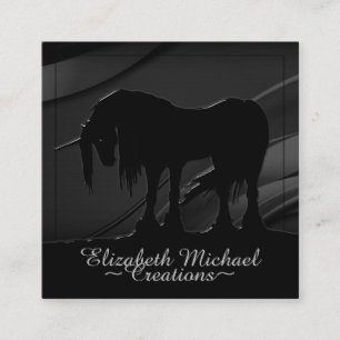 Mystical Black Unicorn (elegant black swirls) Square Business Card