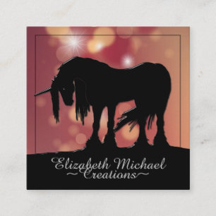 Mystical Black Unicorn (maroon stars) Square Business Card