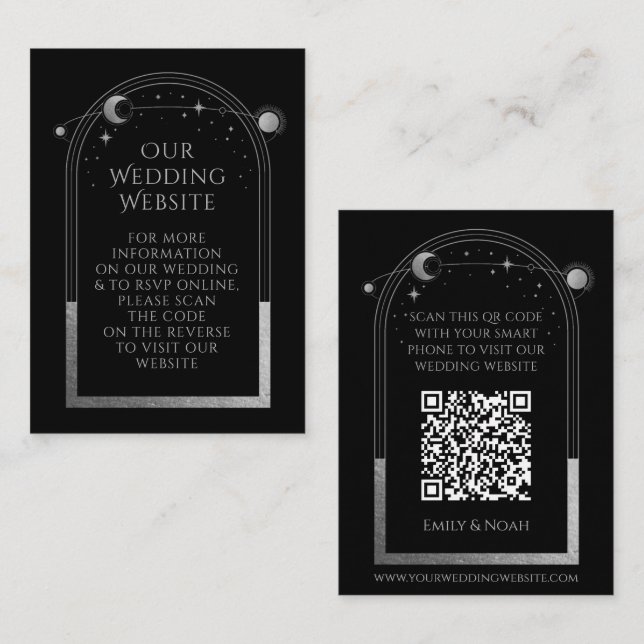 Mystical Black Wedding Website RSVP QR Code  Enclosure Card (Front/Back)