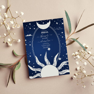  Mystical Blue and Silver Sun Moon  Invitation