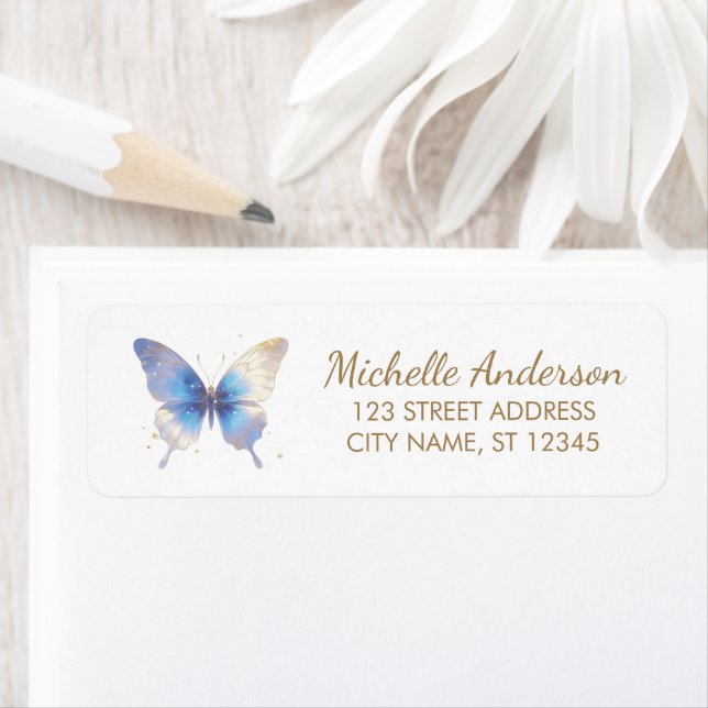 Mystical Blue Butterfly with Gold Return Address   (Insitu)