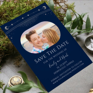 Mystical Blue Celestial Wedding Photo Save The Date
