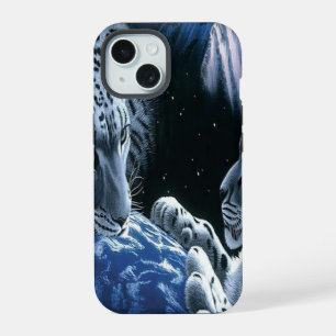 Mystical Blue Cosmic Snow Leopard iPhone 15 Case