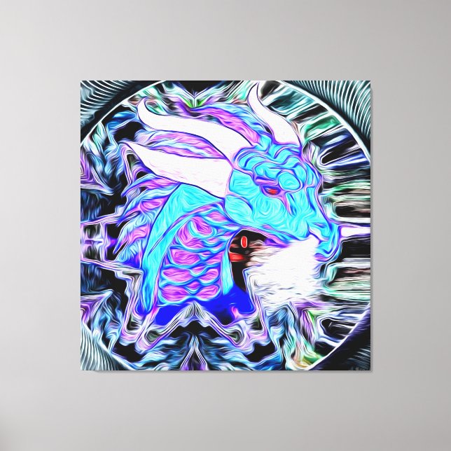 Mystical Blue Dragon with Horns Canvas Print (Front)