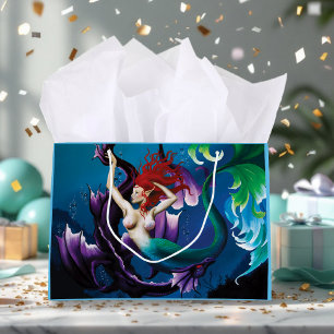 Mystical Blue Fantasy Mermaid Purple Water Dragon Large Gift Bag