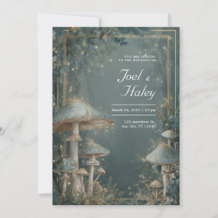 Mystical Blue Forest Glowing Mushroom Wedding Invitation