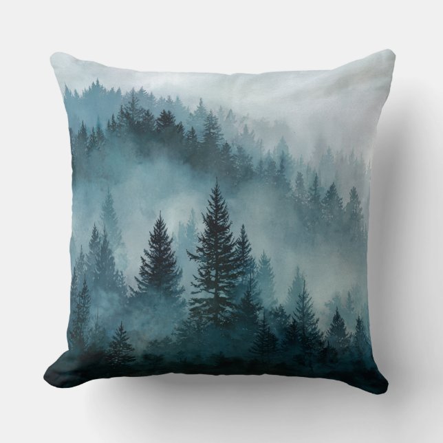 Mystical Blue Forest Serenity Pillow (Front)