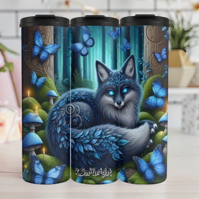 Mystical Blue Fox in Forest Thermal Tumbler (Creator Uploaded)