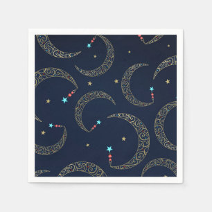 Mystical Blue Gold Filigree Moon Celestial Party Napkin