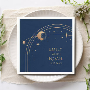 Mystical Blue Gold Sun Moon Astronomy Space Napkin