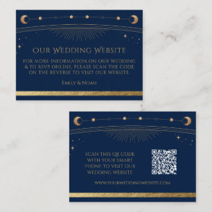 Mystical Blue Gold Wedding Website RSVP QR Code Enclosure Card