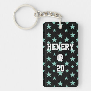Mystical Blue-Green Stars and Black Background Keychain