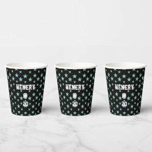 Mystical Blue-Green Stars and Black Background Paper Cups
