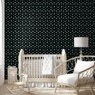 Mystical Blue-Green Stars and Black Background Wallpaper