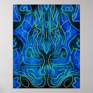Mystical Blue Neon Ocean Kelpie Pattern Poster