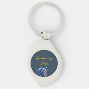 Mystical Blue Rose Bloom Elegant Botanical Accent Keychain