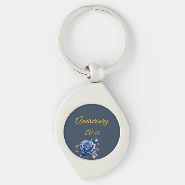 Mystical Blue Rose Bloom Elegant Botanical Accent Keychain (Front)