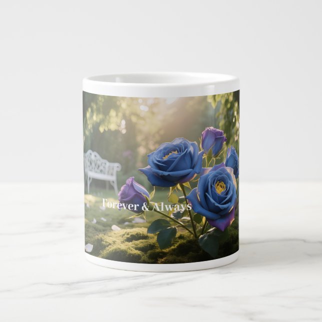 Mystical Blue Rose Bloom Timeless Botanical Floral Large Coffee Mug (Front)