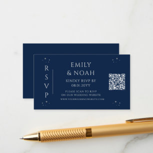Mystical Blue Silver Budget QR Code RSVP Enclosure Card