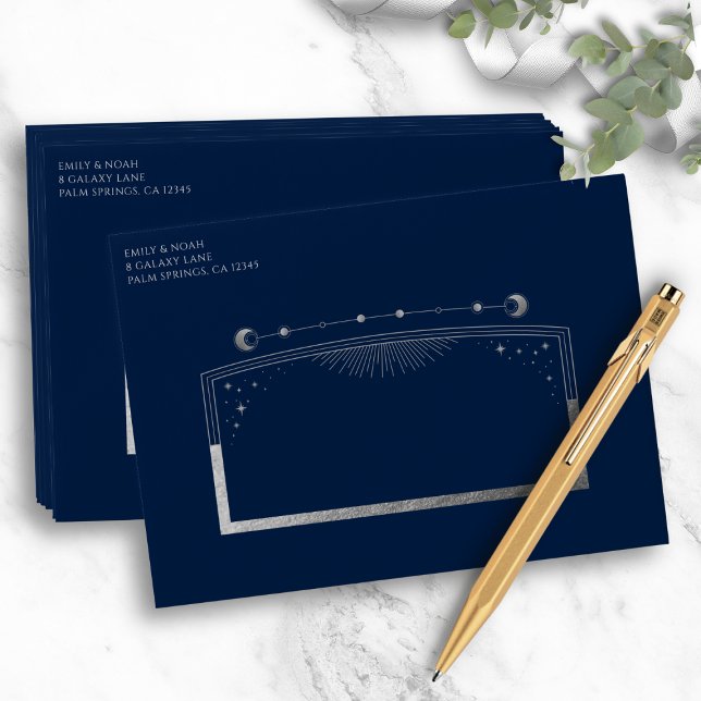 Mystical Blue Silver Sun Moon Stars Wedding Envelope (Creator Uploaded)