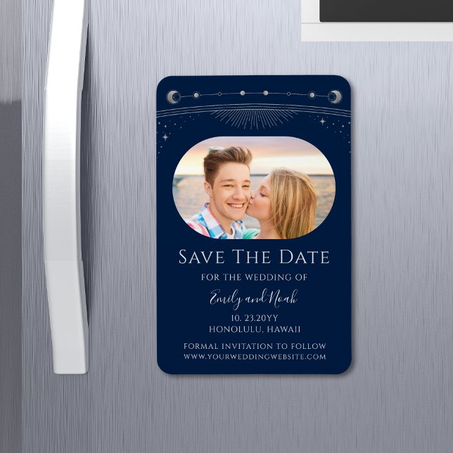 Mystical Blue Silver Sun Moon Stars Wedding Magnet (Creator Uploaded)